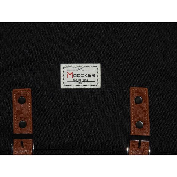 Modoker Vintage Laptop Backpack – Black with Brown Trim - Picture 2 of 6